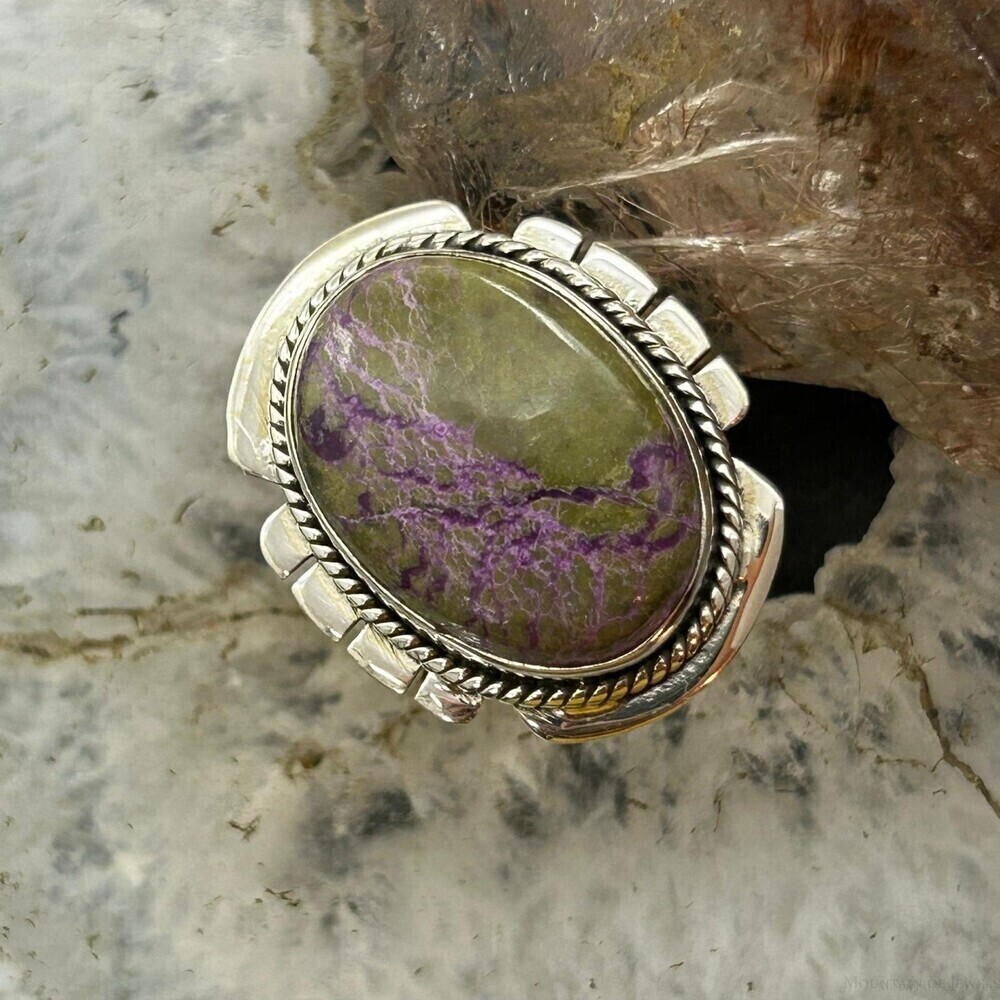 Sterling Silver Southwestern Style Oval Stichtite Decorated Ring S 8.5 For Women